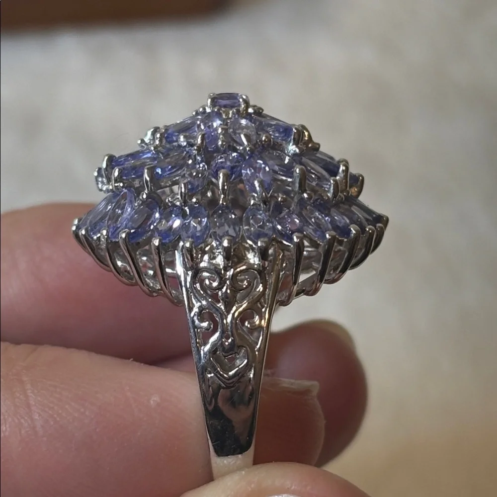 5.60 CTW Genuine Tanzanite Flower 925 Sterling Silver Ring
